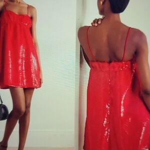 GANNI Fieey Red Mini sequined dress 42 NWT